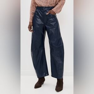 HUNTER BELL Mabel Navy Wide-Leg Barrel Vegan Leather Pants Size 4
